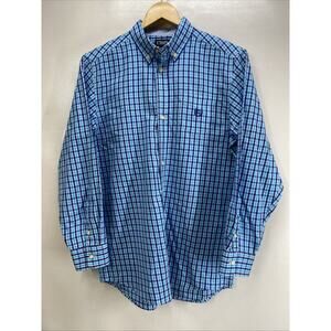 Chaps Blue & White Check Button Long Sleeve Shirt Boy’s XL (18/20) 40” Chest